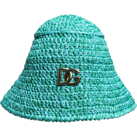 Dolce & Gabbana Green Cotton Crochet DG Logo Bucket Hat