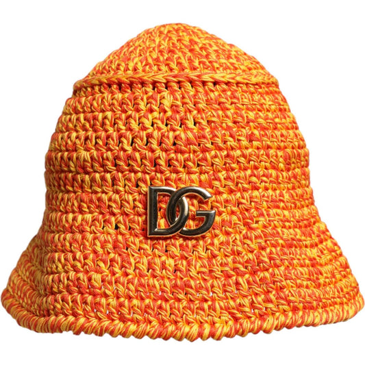 Dolce & Gabbana Orange Cotton Crochet DG Logo Bucket  Hat