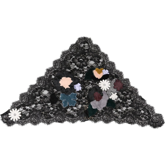 Dolce & Gabbana Black Lace Floral Applique Cotton Veil Hat