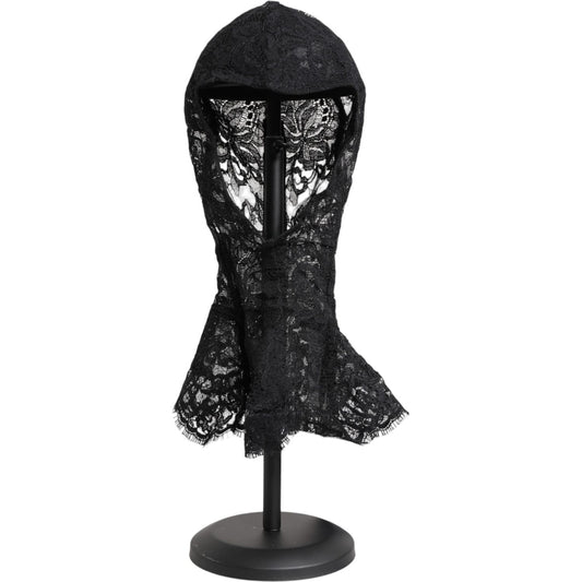 Dolce & Gabbana Black Floral Lace Whole Head Wrap Hat