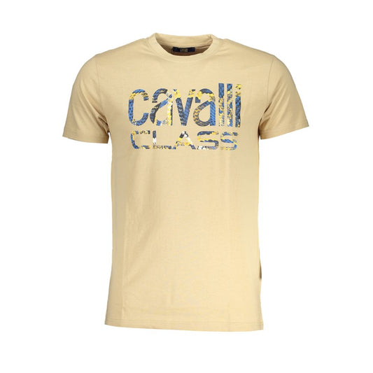 Cavalli Class Beige Cotton T-Shirt Cavalli Class Wheat