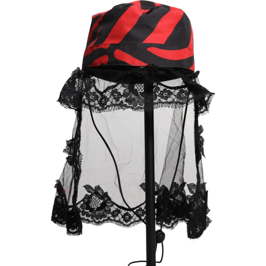 Dolce & Gabbana Black Red Stripes Lace Tulle Bucket Hat