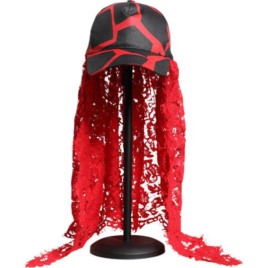 Dolce & Gabbana Red Black Lace Tulle Cotton Baseball Cap