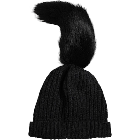 Dolce & Gabbana Black Acrylic Knitted Fur Winter Beanie Hat