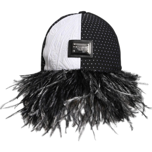 Dolce & Gabbana White Black Polka Dot Feathers Baseball Cap