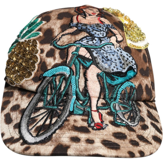 Dolce & Gabbana Brown Leopard Sequin Sicily Baseball Cap