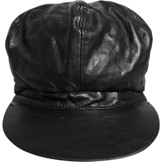Dolce & Gabbana Black Calf Newsboy Capello Cabbie Hat