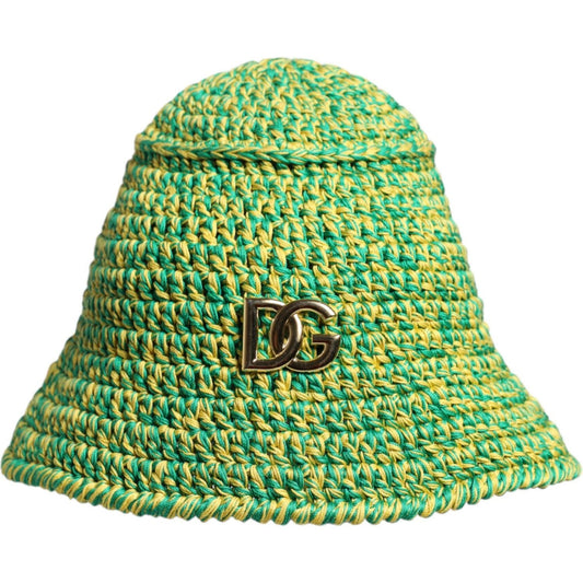 Dolce & Gabbana Green Cotton Crochet DG Logo Bucket Hat