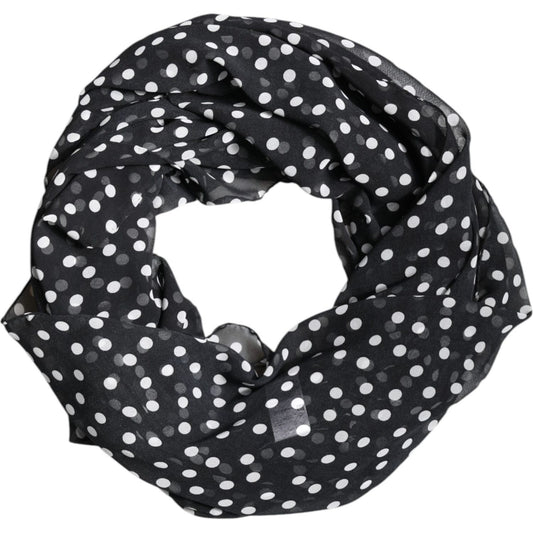 Dolce & Gabbana Black Polka Dots Polyester Wrap Shawl Scarf