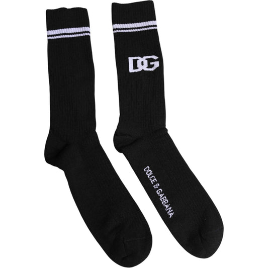 Dolce & Gabbana Black Cotton DG Logo Mid Calf Men Socks