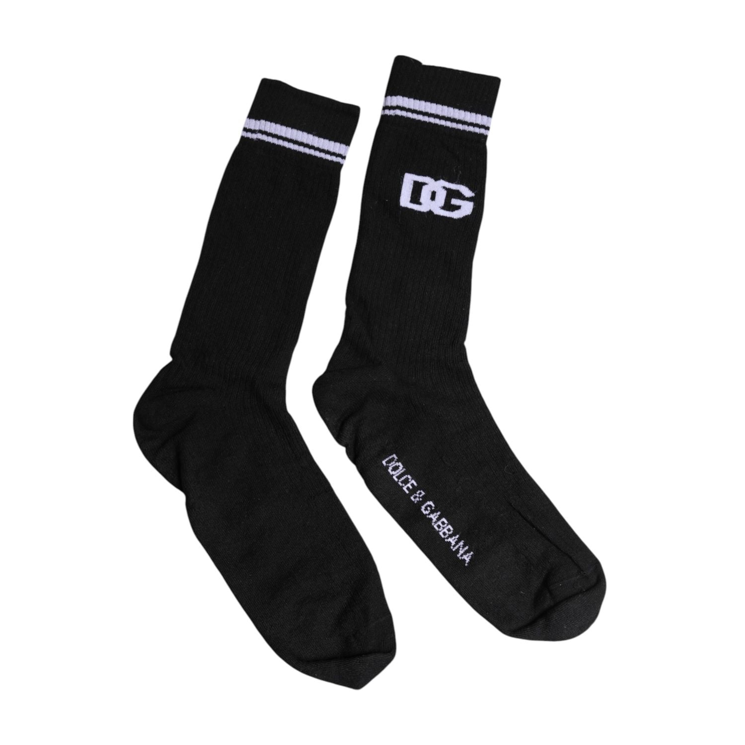 Dolce & Gabbana Black Cotton Logo Mid Calf Men Socks