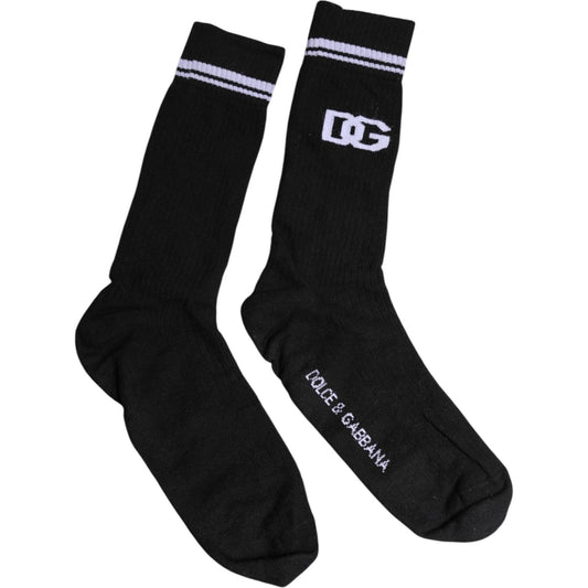 Dolce & Gabbana Black Cotton Logo Mid Calf Men Socks