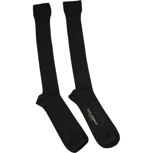 Dolce & Gabbana Black Viscose Logo Over The Calf Socks