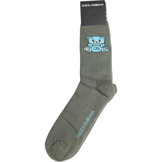 Dolce & Gabbana Gray Cotton DG Bear Mid Calf Socks