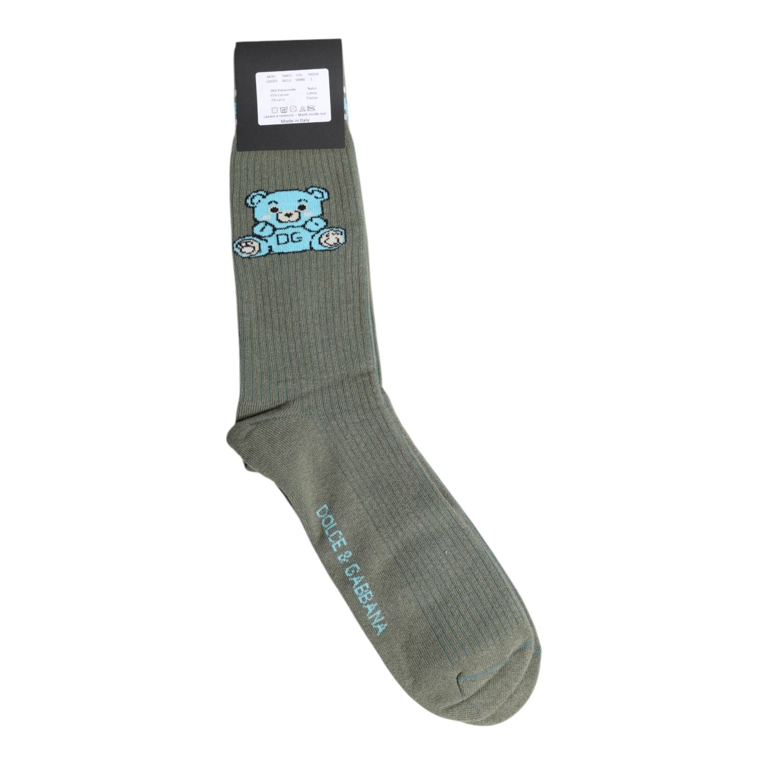 Dolce & Gabbana Gray Cotton DG Bear Mid Calf Socks