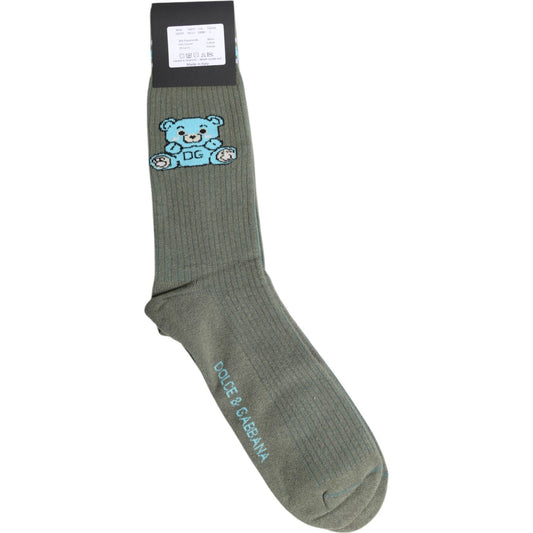 Dolce & Gabbana Gray Cotton DG Bear Mid Calf Socks