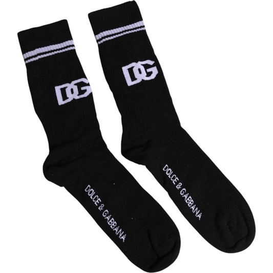 Dolce & Gabbana Black Cotton DG Logo Mid Calf Men Socks