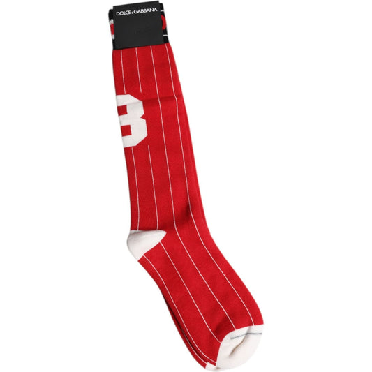 Dolce & Gabbana Red Printed Cotton Mid Calf Men Socks