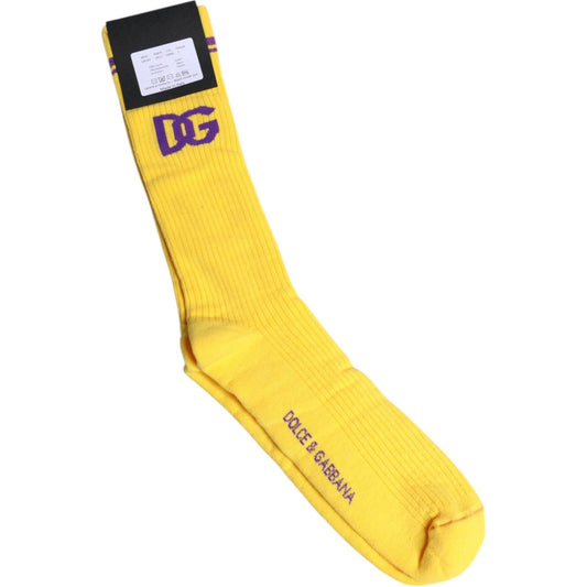Dolce & Gabbana Yellow Cotton DG Logo Mid Calf Socks