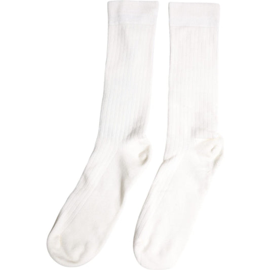 Dolce & Gabbana White Cotton Solid Mid Calf Men Socks