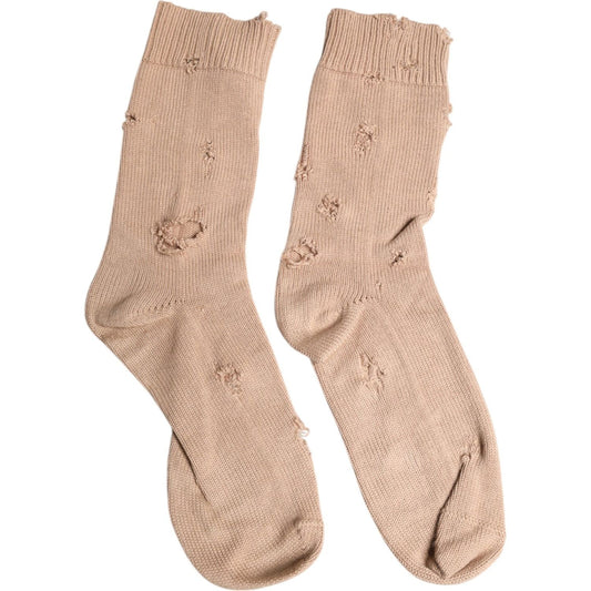 Dolce & Gabbana Beige Solid Stretch Mid Calf Men Socks