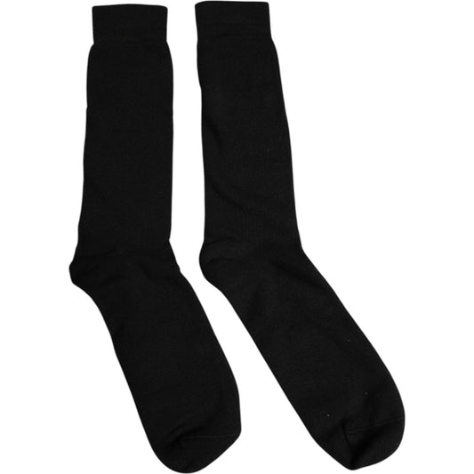 Dolce & Gabbana Black Solid Cotton Mid Calf Men Socks