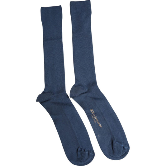 Dolce & Gabbana Blue Cotton DG Logo Over The Calf Socks