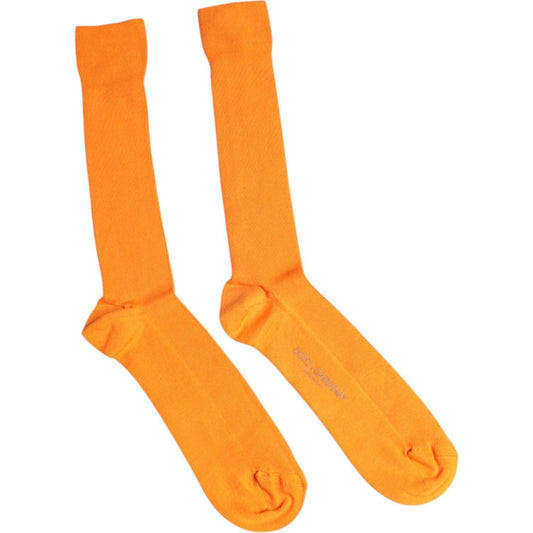 Dolce & Gabbana Orange Cotton Logo Over The Calf Socks