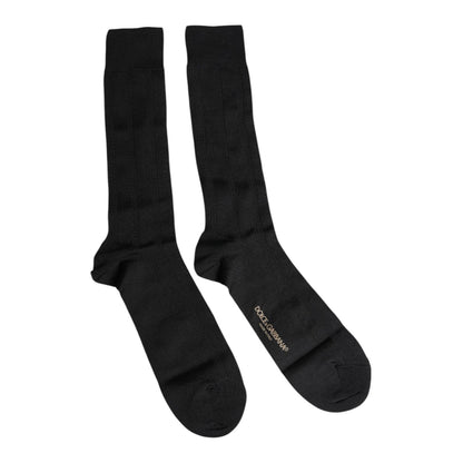 Dolce & Gabbana Black Stretch Logo Mid Calf Men Socks