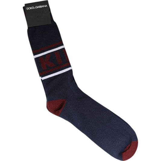 Dolce & Gabbana Blue Cotton Logo Mid Calf Men Socks