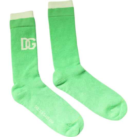 Dolce & Gabbana Green DG Logo Mid Calf Men Nylon Socks