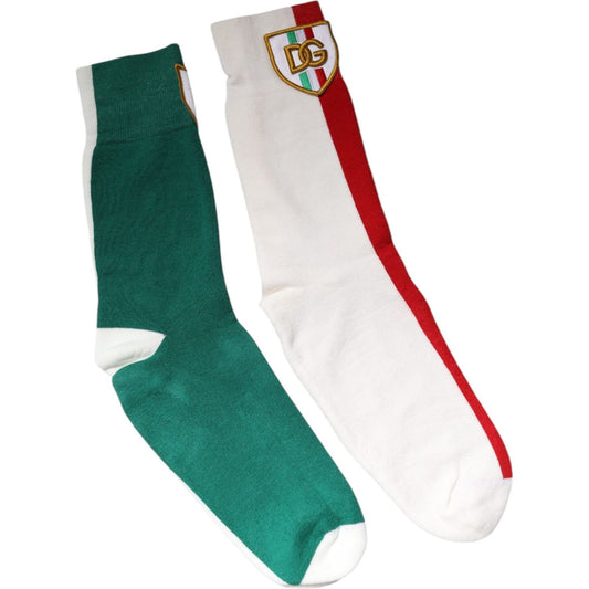 Dolce & Gabbana Multicolor Cotton DG Logo Patch Mid Calf Socks