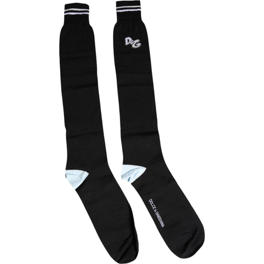 Dolce & Gabbana Black DG Logo Print Cotton Over Calf Socks
