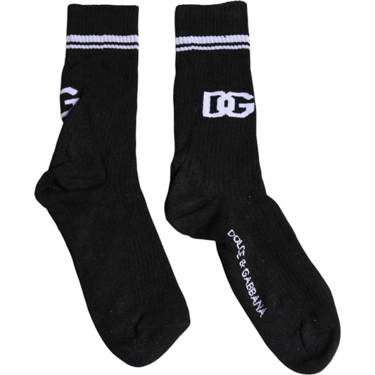 Dolce & Gabbana Black DG Logo Print Cotton Mid Calf Socks