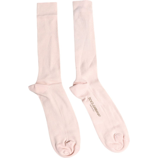 Dolce & Gabbana Ivory Cotton Stretch Logo Over Calf Socks