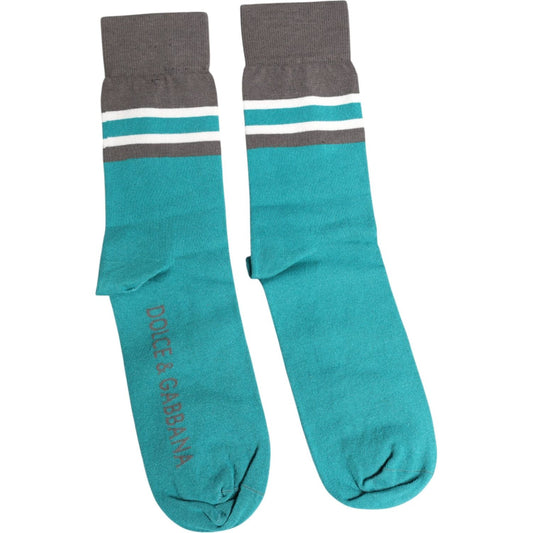 Dolce & Gabbana Green Gray Stretch DG Logo Mid Calf Socks