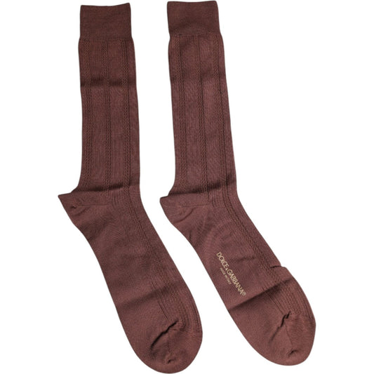 Dolce & Gabbana Brown Stretch Logo Print Mid Calf Socks