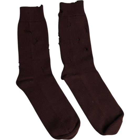 Dolce & Gabbana Brown Solid Cotton Stretch Mid Calf Socks