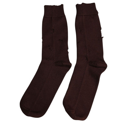 Dolce & Gabbana Brown Solid Cotton Stretch Mid Calf Socks
