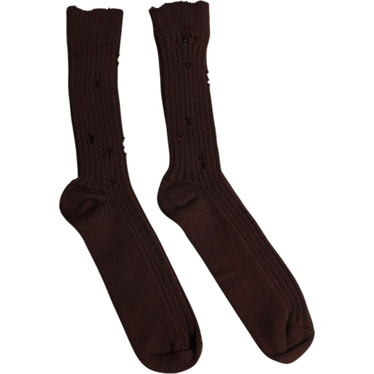 Dolce & Gabbana Brown Cotton Stretch Over The Calf Socks