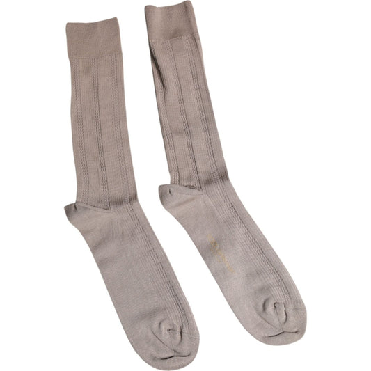 Dolce & Gabbana Brown Cotton Stretch Logo Over Calf Socks