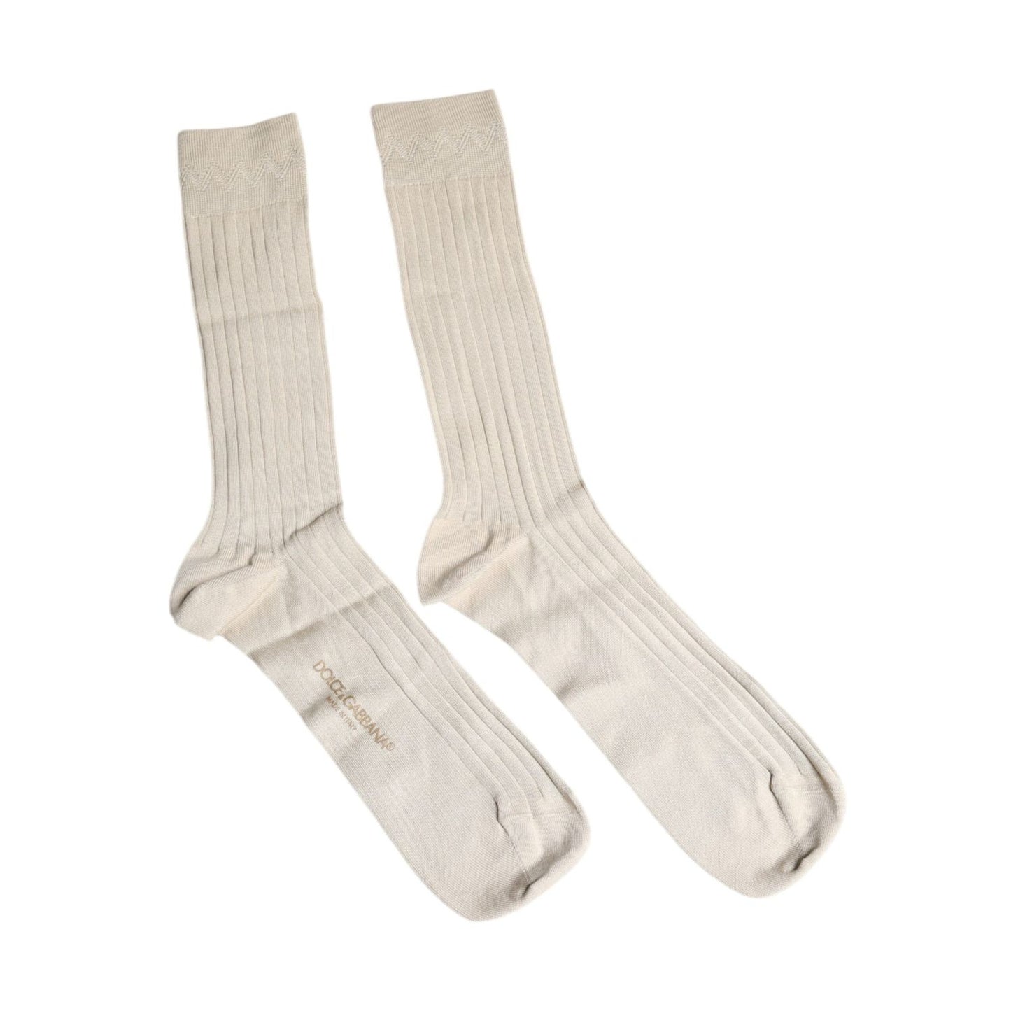 Dolce & Gabbana Beige Cotton Stretch Logo Mid Calf Socks