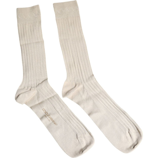 Dolce & Gabbana Beige Cotton Stretch Logo Mid Calf Socks