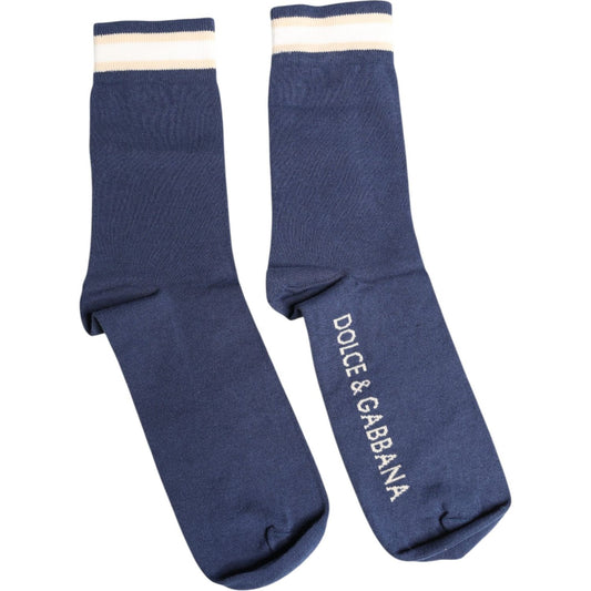 Dolce & Gabbana Blue Stretch DG Logo Print Mid Calf Socks