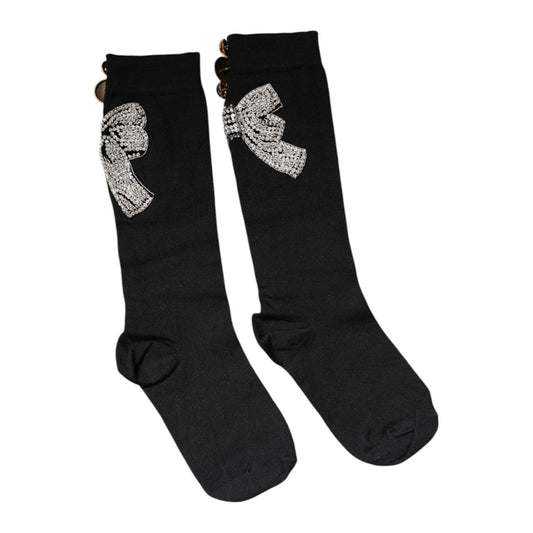 Dolce & Gabbana Black Knit Floral Crystal Embellishment Socks SCS2164-S