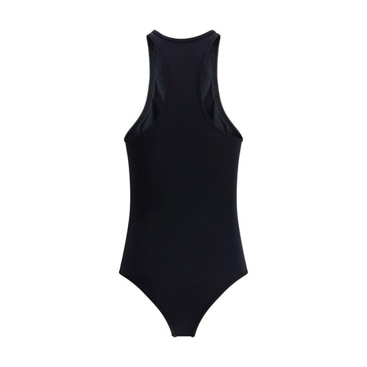 The Attico Monochrome Swimsuit, Olympic pattern one-piece with logoed hook-and-eye closure on neck for a chic and comfortable summer look