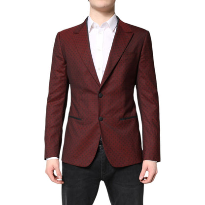 Dolce & Gabbana Maroon Wool Slim Fit Men Coat Jacket Blazer