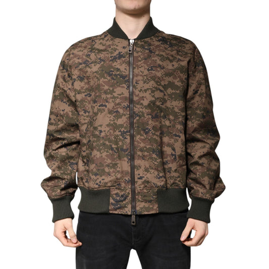 Dolce & Gabbana Brown Camouflage Bomber Full Zip Jacket