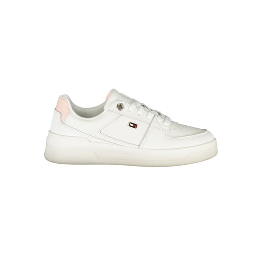 Tommy Hilfiger Elegant White Lace-Up Sneakers with Contrast Detail Tommy Hilfiger Beige
