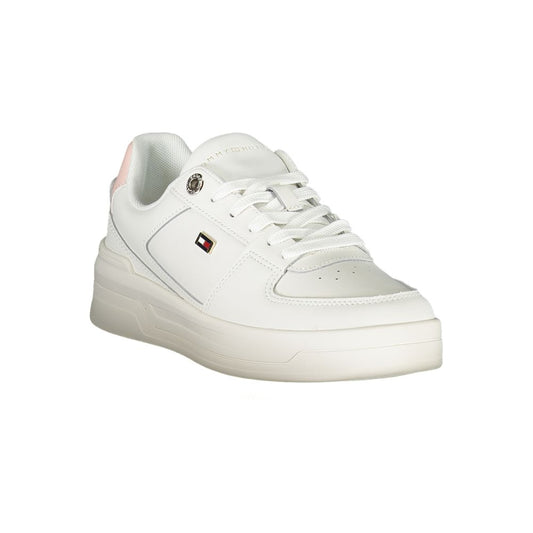 Tommy Hilfiger Elegant White Lace-Up Sneakers with Contrast Detail Tommy Hilfiger Light Gray